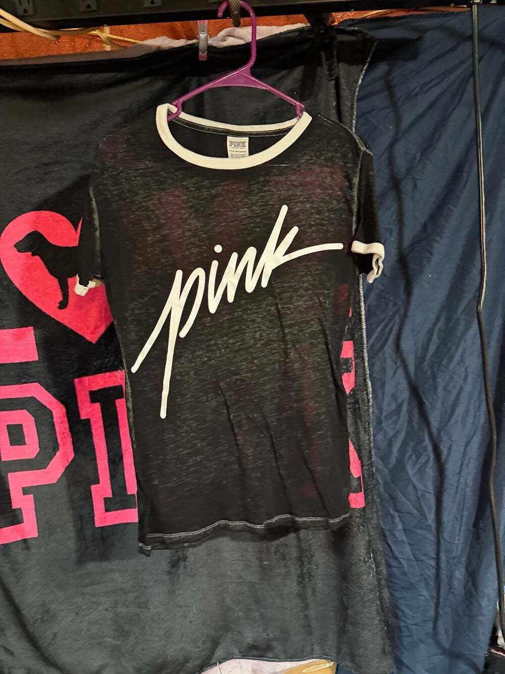Victoria's Secret PINK Black Burnout Ringer T-Shirt Size XS